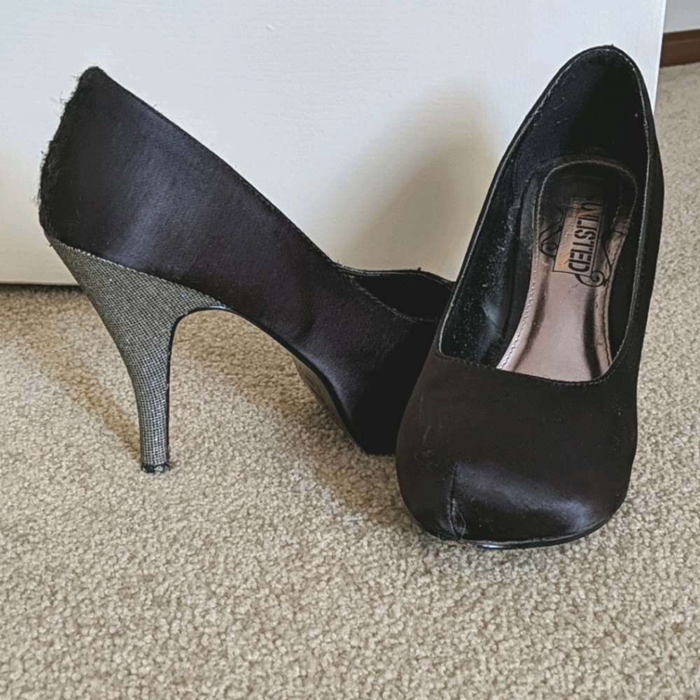 black heels with silver glitter heel